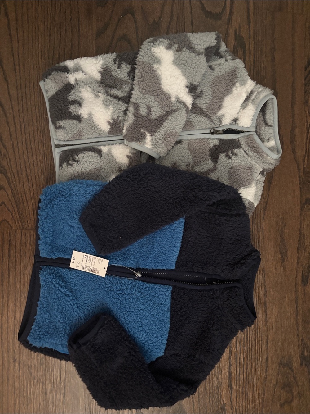The Children's Place Fleece Jackets - Gray Camo & Blue/Navy Sherpa